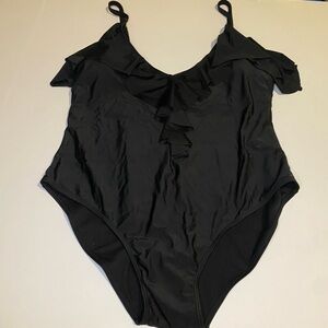 🆕 Fashion Nova Ruffle Trim One Piece Swimsuit 3X Black